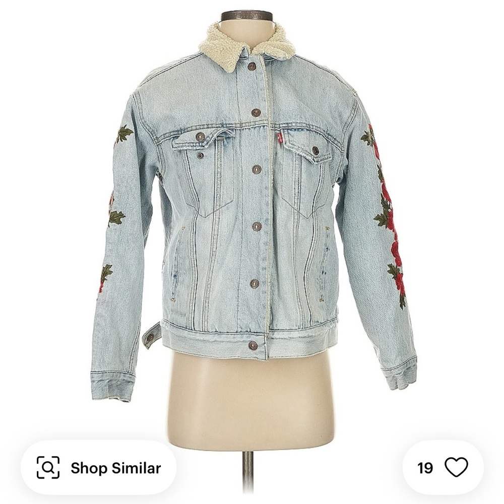 Levi's Light Blue Denim Jacket with Red Floral Details